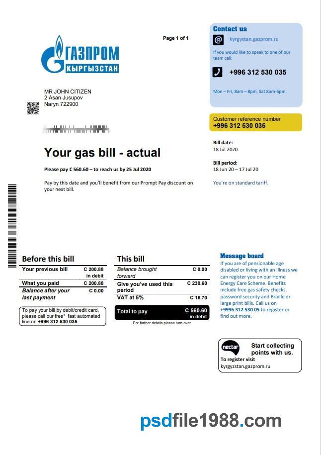 Kyrgyzstan Gazprom Utility Bill